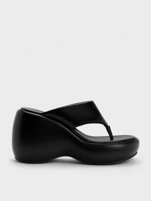 Charles & Keith Noemi Platform Wedges Siyah | MGCU-18430