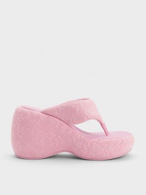 Charles & Keith Noemi Örme Platform Wedges Pembe | HWJA-97082