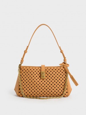 Charles & Keith Nova Woven Chain-Handle Shoulder Bag Turuncu | JNOW-76382