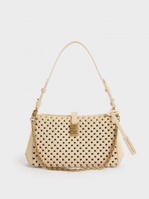 Charles & Keith Nova Woven Chain-Handle Shoulder Bag Bej Rengi | HOQK-40391