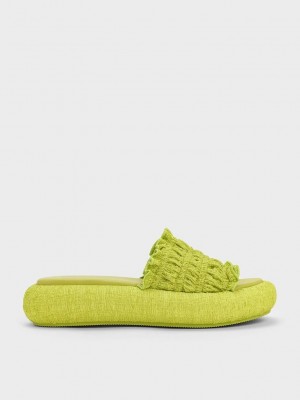 Charles & Keith Nuala Ruched Flatforms Açık Yeşil | QMKU-04279