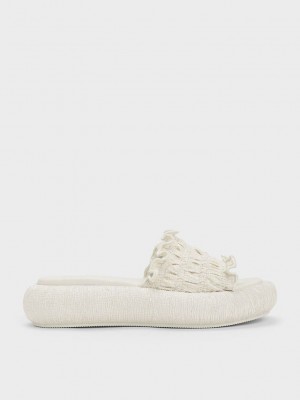 Charles & Keith Nuala Ruched Flatforms Krema | XHLN-49806