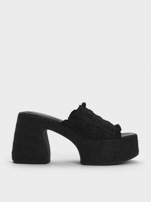 Charles & Keith Nuala Ruched Platform Mules Siyah | NDWF-93740
