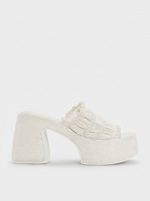 Charles & Keith Nuala Ruched Platform Mules Krema | MGYV-71643