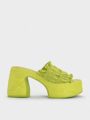Charles & Keith Nuala Ruched Platform Mules Açık Yeşil | KHOR-37096