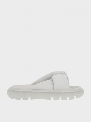 Charles & Keith Odessa Naylon Round-Burunlu Terlik Sandals Beyaz | CGJR-63974