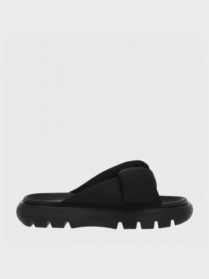 Charles & Keith Odessa Naylon Round-Burunlu Terlik Sandals Siyah | WXDI-20761