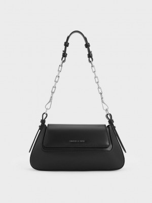 Charles & Keith Olivia Trapeze Shoulder Bag Siyah | UMYG-59367