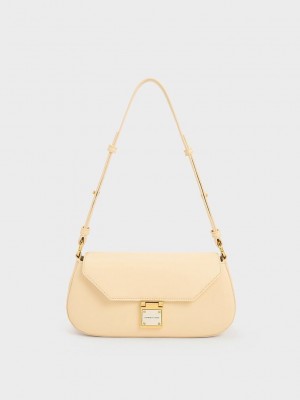Charles & Keith Oona Curved Shoulder Bag Bej Rengi | JUOR-73521