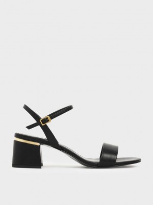 Charles & Keith Open Burunlu Ankle Askılı Block Heel Sandals Siyah | ZHWC-51204