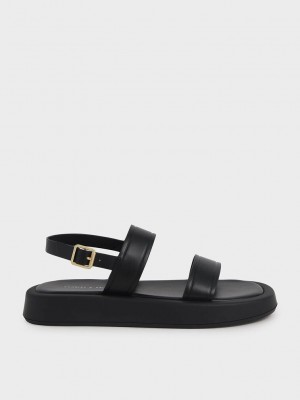 Charles & Keith Open Burunlu Arkası Açık Platform Sandals Siyah | ILJK-05142