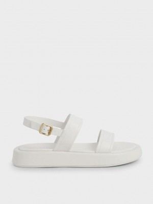 Charles & Keith Open Burunlu Arkası Açık Platform Sandals Beyaz | DNIG-64835