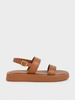 Charles & Keith Open Burunlu Arkası Açık Platform Sandals Caramel | VGDC-72891