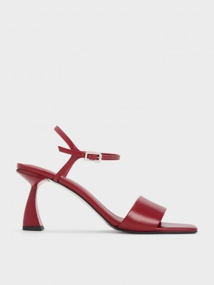 Charles & Keith Open Burunlu Curved Heel Sandals Kırmızı | QREH-06413