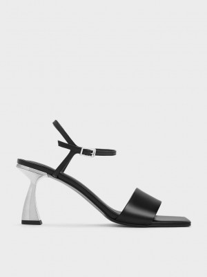 Charles & Keith Open Burunlu Curved Heel Sandals Siyah | HBOA-90548