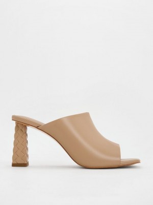 Charles & Keith Open Burunlu Kapitone Heel Mules Bej Rengi | QYZC-68903