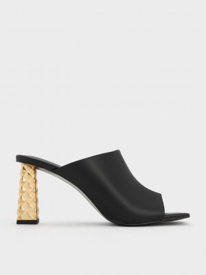Charles & Keith Open Burunlu Kapitone Heel Mules Siyah | SGYW-08942