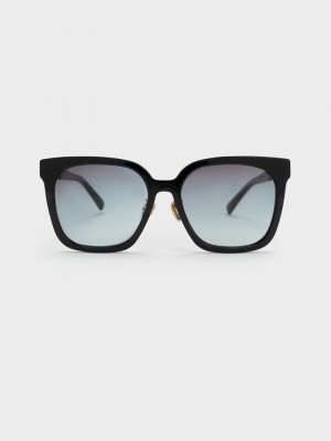 Charles & Keith Open Wire Square Acetate Sunglasses Siyah | MGUX-38617