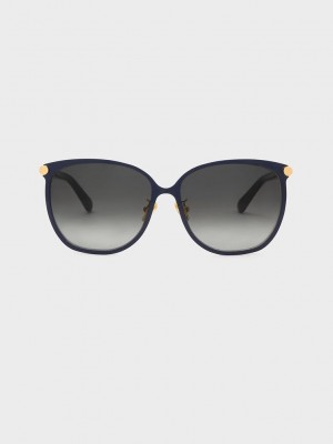Charles & Keith Ophelia Oversized Square Sunglasses Lacivert | IOFW-71892