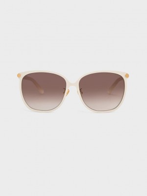 Charles & Keith Ophelia Oversized Square Sunglasses Krema | WNYJ-64813