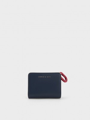 Charles & Keith Oval Keychain Zip Wallet Lacivert | MWZF-13075