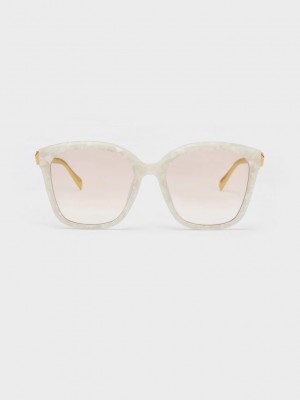 Charles & Keith Oversized Square Acetate Sunglasses Krema | QFAT-60148