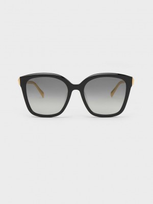 Charles & Keith Oversized Square Acetate Sunglasses Siyah | DTBF-16724