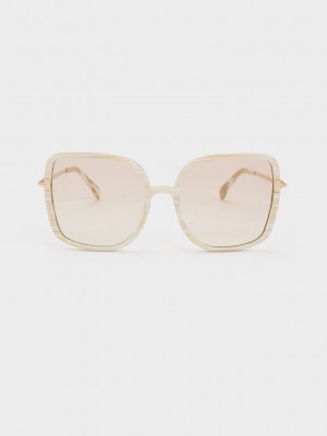 Charles & Keith Oversized Square Chain-Link Sunglasses Krema | YUHZ-05789