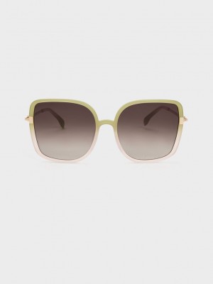 Charles & Keith Oversized Square Chain-Link Sunglasses Yeşil | JCBF-62935