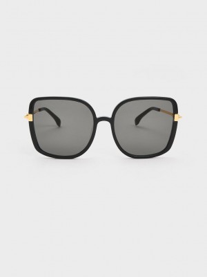 Charles & Keith Oversized Square Chain-Link Sunglasses Siyah | CETA-25103