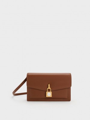 Charles & Keith Padlock Envelope Crossbody Bag Çikolata | GTOU-37281