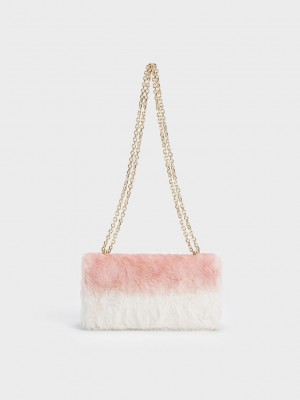 Charles & Keith Paffuto Chain Handle Furry Long Wallet Açık Pembe | CPAJ-36970