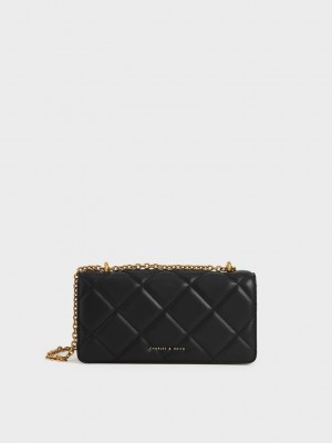 Charles & Keith Paffuto Chain Handle Kapitone Long Wallet Siyah | RAPG-28597