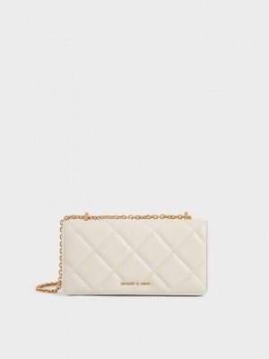 Charles & Keith Paffuto Chain Handle Kapitone Long Wallet Krema | QMJZ-53846