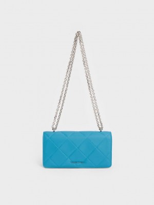Charles & Keith Paffuto Chain Handle Kapitone Long Wallet Cerulean | MUXF-17236