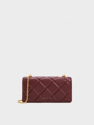 Charles & Keith Paffuto Chain Handle Kapitone Long Wallet Bordo | HQLK-85706