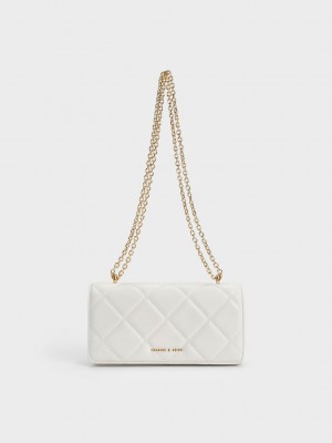 Charles & Keith Paffuto Chain Handle Kapitone Long Wallet Beyaz | ZPLG-02314