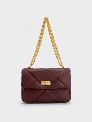 Charles & Keith Paffuto Large Yastıklı Shoulder Bag Koyu Çikolata | CAUB-91836