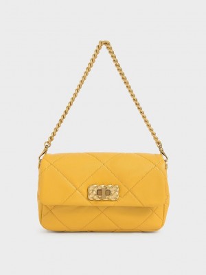 Charles & Keith Paffuto Yastıklı Crossbody Bag Hardal Sarısı | LTFB-84729