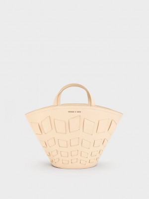 Charles & Keith Panelled Tote Bag Bej Rengi | NIZR-95128