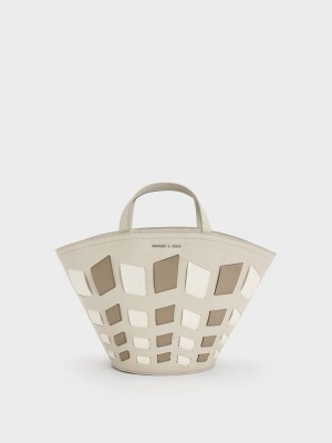 Charles & Keith Panelled Tote Bag Gri Kahverengi | RFKM-13459