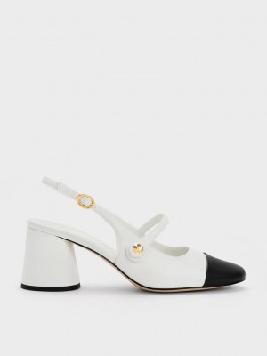 Charles & Keith Pearl Embellished Arkası Açık Pumps Beyaz | YZLN-43917