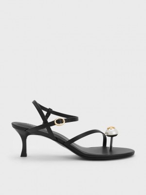 Charles & Keith Pearl Embellished Askısı Sandals Siyah | FPJK-16083