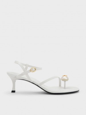 Charles & Keith Pearl Embellished Askısı Sandals Beyaz | SLOH-18390