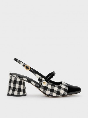 Charles & Keith Pearl Embellished Gingham Arkası Açık Pumps Renkli | AKEU-83497