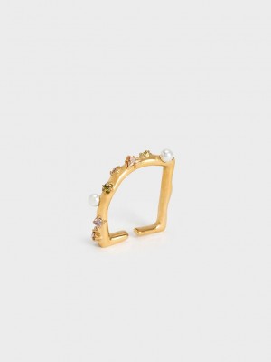 Charles & Keith Pearl & Crystal-Embellished Ring Bej Rengi | PLFO-52794