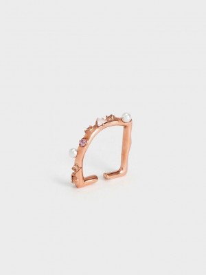 Charles & Keith Pearl & Crystal-Embellished Ring Pembe Altın | DBHA-26307