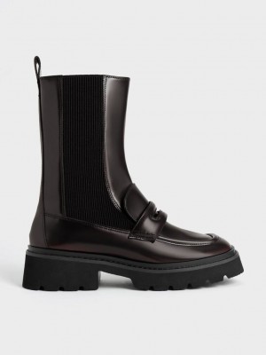 Charles & Keith Penny Loafer Chelsea Boots Bordo | UHQV-21643