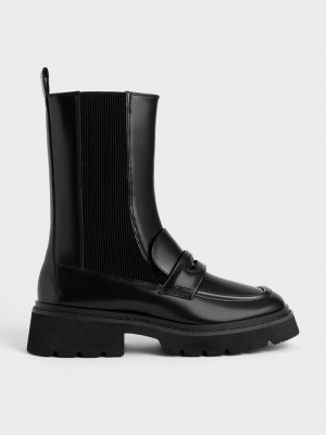 Charles & Keith Penny Loafer Chelsea Boots Siyah | SIOU-56829