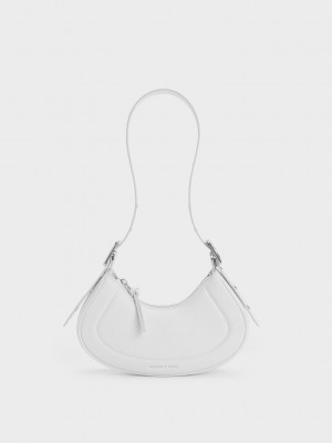 Charles & Keith Petra Curved Shoulder Bag Beyaz | PFWY-07462